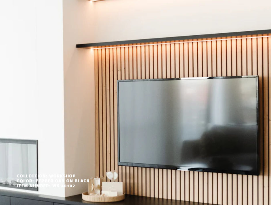 MDF Wall Slats WS-40102 PEPPER OAK ON BLACK Wall Slats 1.0